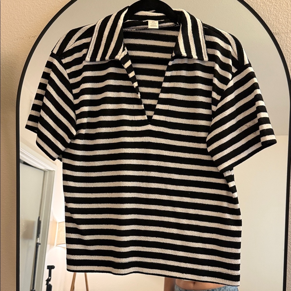 H&M Monochrome Striped Polo Shirt